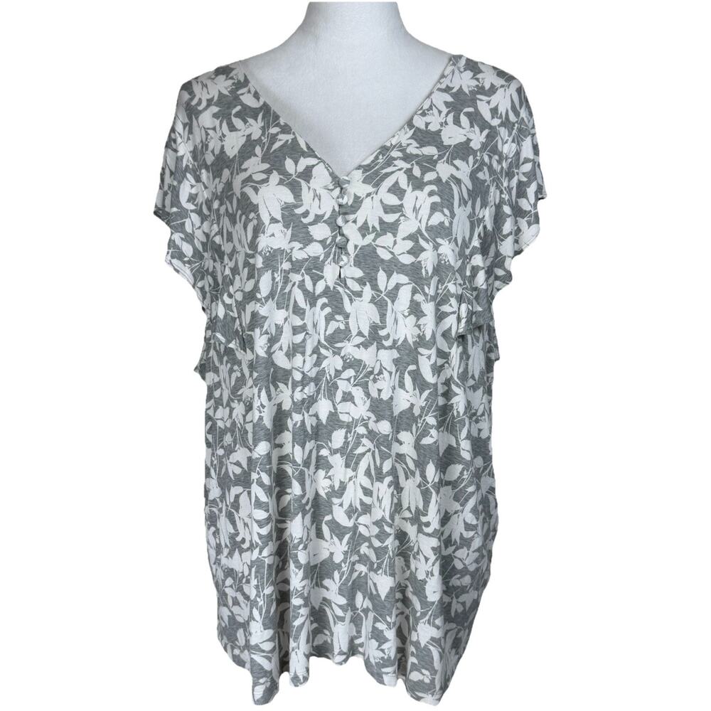 Liz Claiborne Top Blouse Plus Sz 2X Cap Sleeves V-Neck Lightweight Cottagecore